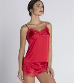 Caraco Dentelle Splendeur Soie ROUGE -Calida Soldes caraco dentelle splendeur soie rouge 4