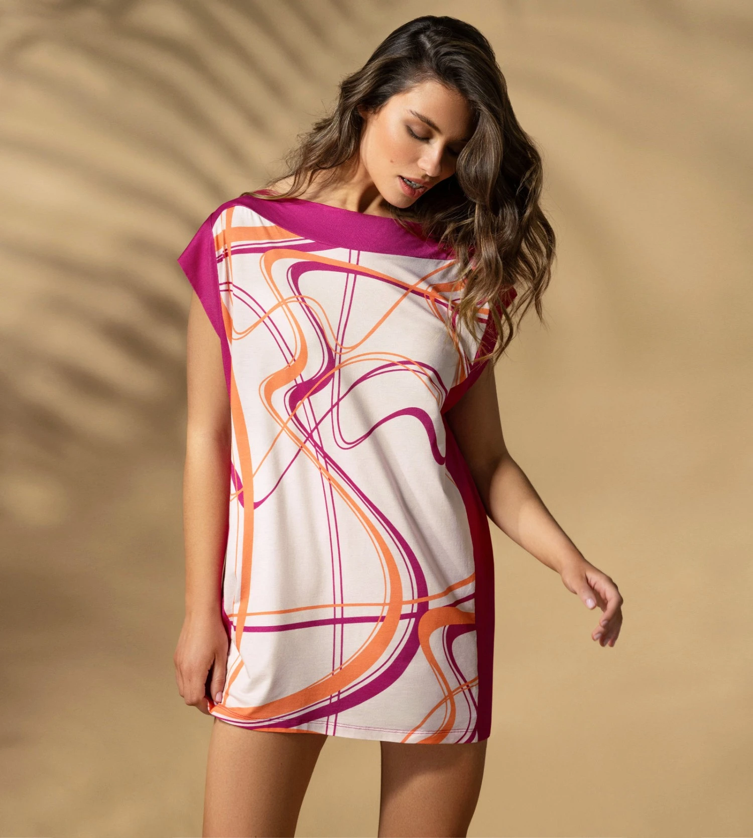 Chemise De Nuit En Modal Coloré Fushia / Orange 4 Chemise De Nuit En Modal Coloré Fushia / Orange – Image 4