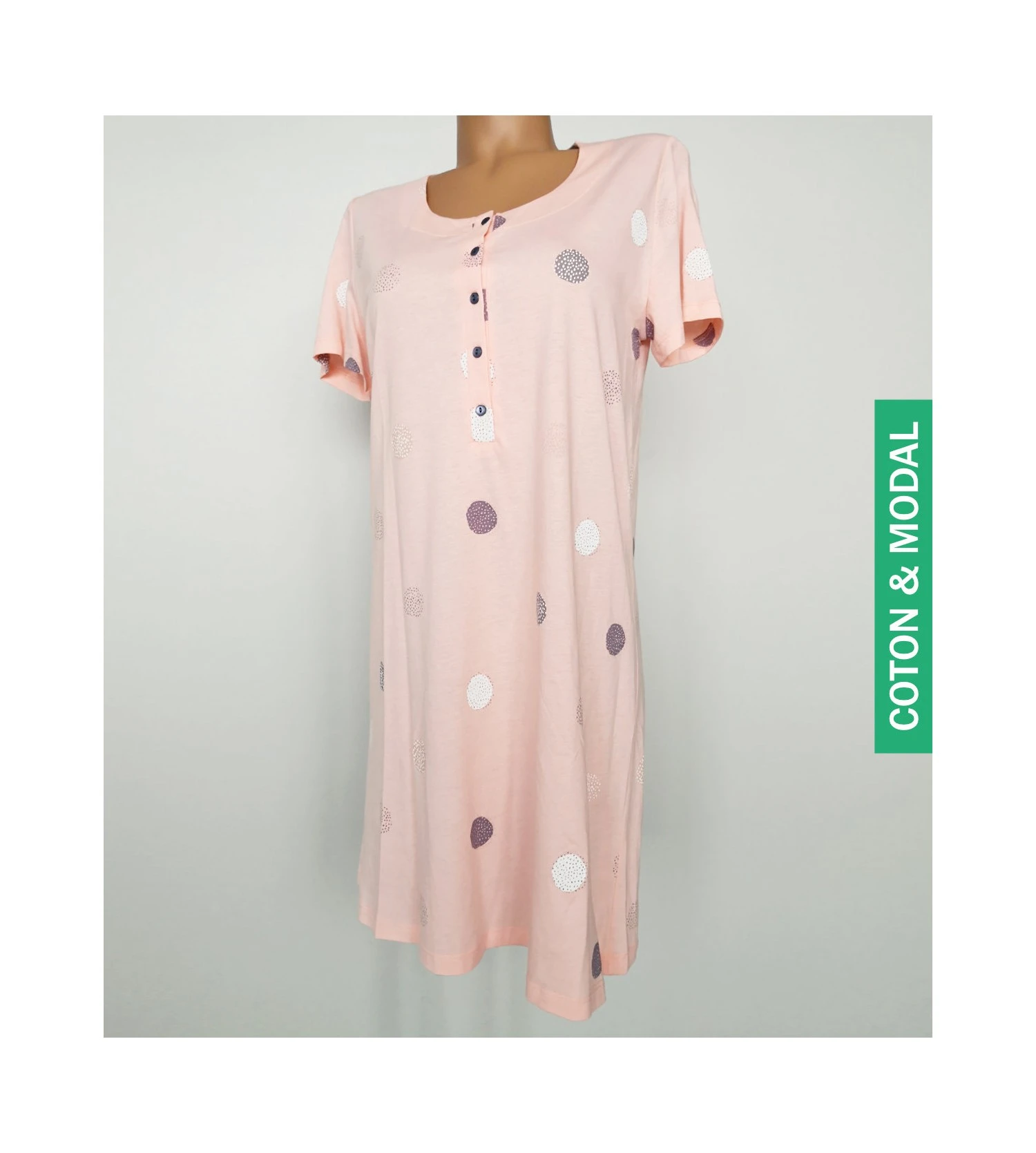 Chemise De Nuit Imprimé Ronds Rose 1 Chemise De Nuit Imprimé Ronds Rose