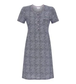 Chemise De Nuit Léopard à Boutons Taubenblau