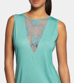 Chemise De Nuit Modal Et Dentelle Turquoise -Calida Soldes chemise de nuit modal et dentelle gn011 turquoise 2