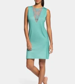 Chemise De Nuit Modal Et Dentelle Turquoise