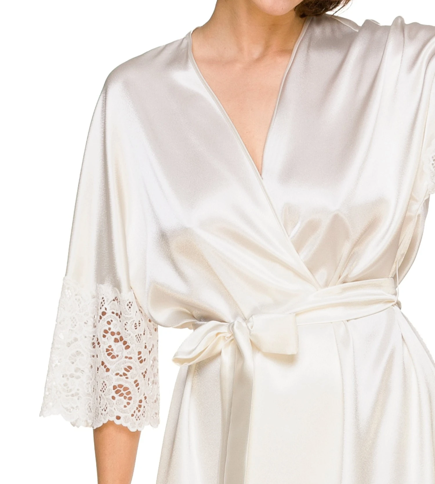 Déshabillé En Satin Sonia Crème 3 Déshabillé En Satin Sonia Crème – Image 3