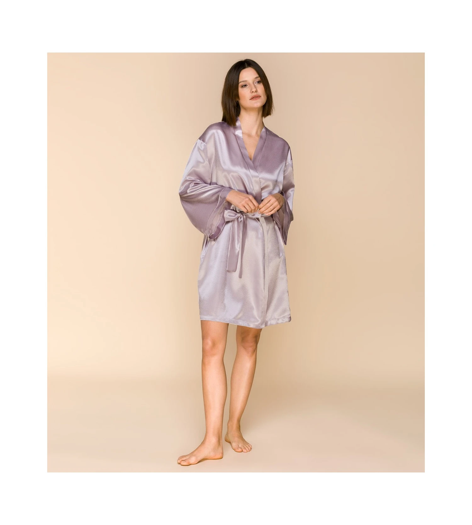 Déshabillé Kimono En Satin Lilac Haze 3 Déshabillé Kimono En Satin Lilac Haze – Image 3