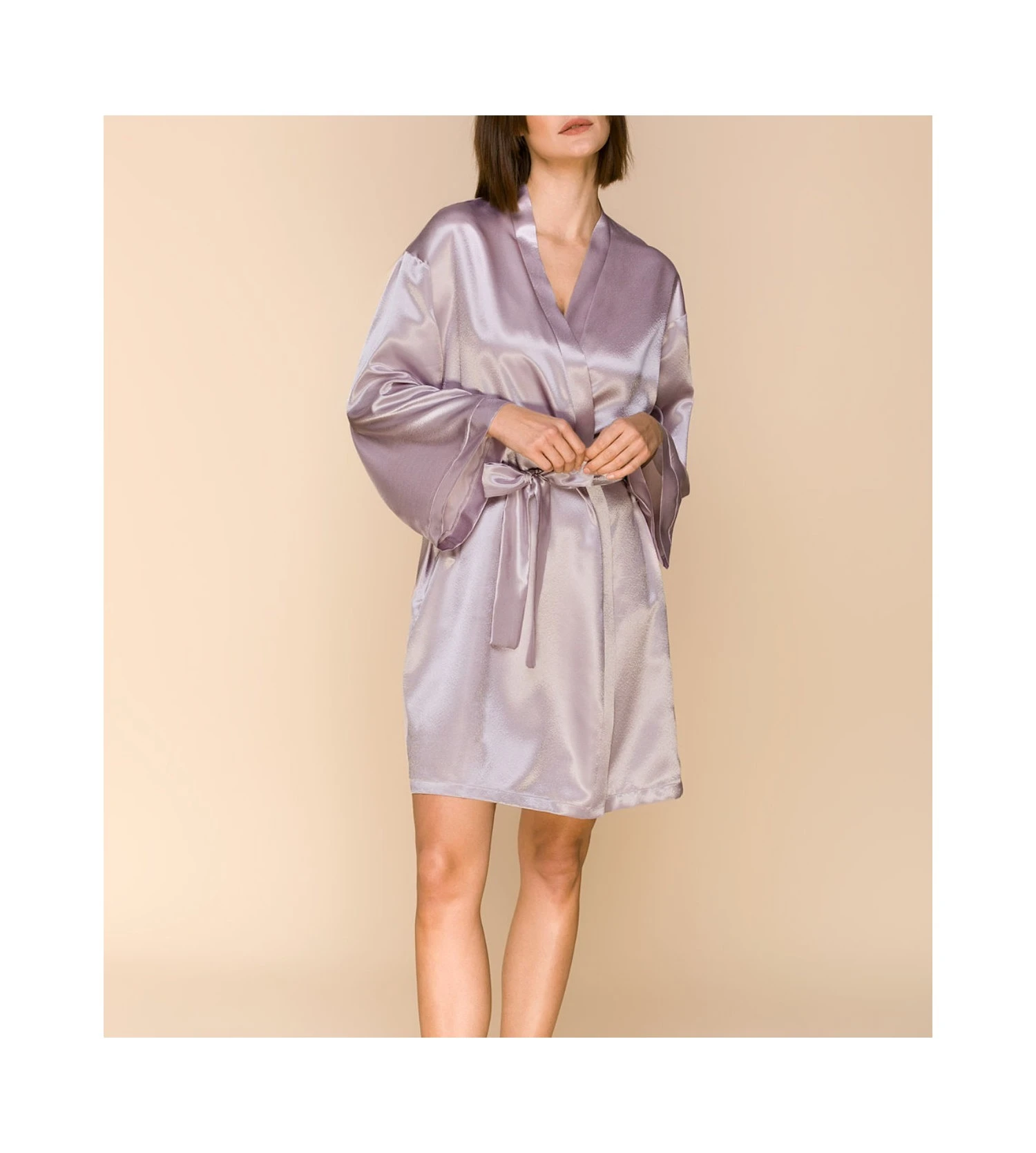 Déshabillé Kimono En Satin Lilac Haze 5 Déshabillé Kimono En Satin Lilac Haze – Image 5