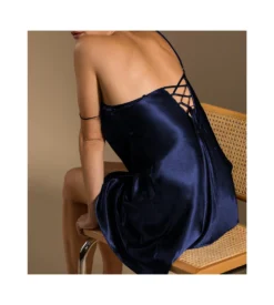 Nuisette En Satin Avec Laçage Dos Dark Navy -Calida Soldes nuisette en satin avec lacage dos dark navy 310 3