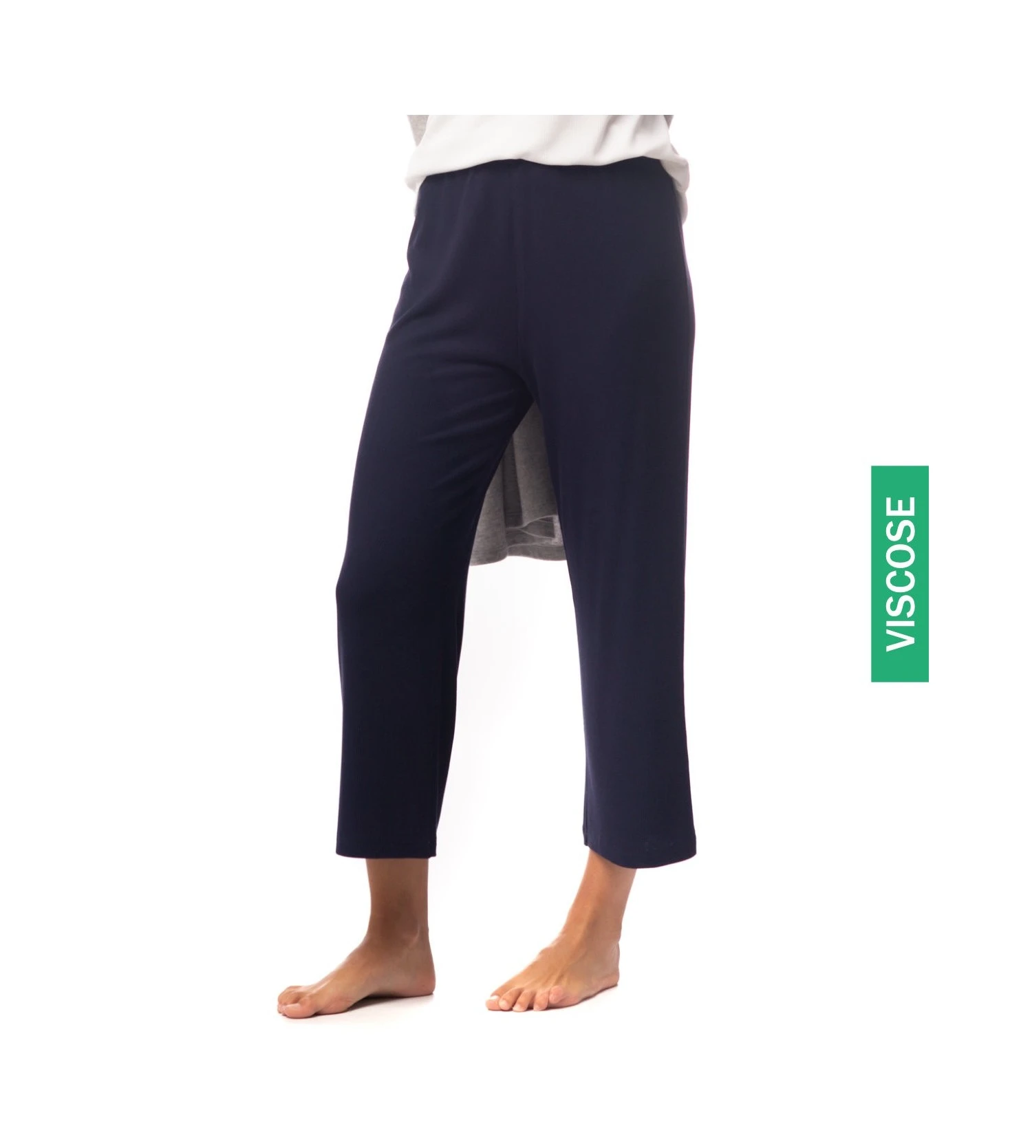 Pantacourt Droit En Viscose Côtelée 39 BLEU 2 Pantacourt Droit En Viscose Côtelée 39 BLEU – Image 2