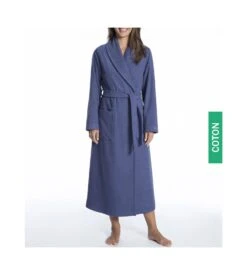 Peignoir Long En Coton Pour Femme Deep Cobalt -Calida Soldes peignoir long en coton pour femme 4890 deep cobalt 2