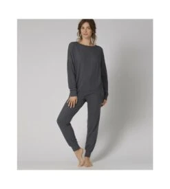 Triumph Pull Asymétrique Lounge-Me Climate Dark Grey -Calida Soldes pull asymetrique lounge me m034 dark grey 2