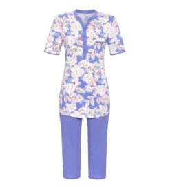 Pyjama Boutonné à Grosses Fleurs Blau