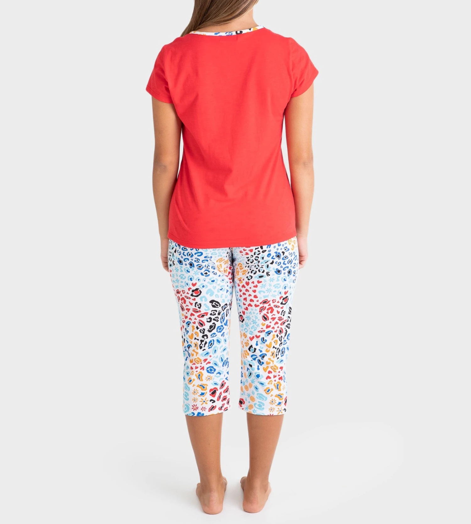 Pyjama Corsaire Manches Courtes Rouge 2 Pyjama Corsaire Manches Courtes Rouge – Image 2