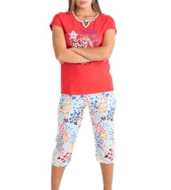 Pyjama Corsaire Manches Courtes Rouge