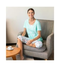 Pyjama Corsaire Motif Libellule Blanc/Vert -Calida Soldes pyjama corsaire motif libellule 32 blanc vert 3