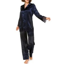 Pyjama élégant En Satin Et Dentelle Dark Navy