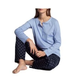 Calida Pyjama Femme Classique Night Lovers DARK LAPIS BLUE -Calida Soldes pyjama femme classique night lovers 339 dark lapis blue 2