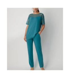 Triumph Pyjama Manches Courtes Dentelle 7404 Ocean Dephts