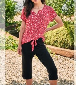 Pyjama Pour Femme Corsaire Rouge -Calida Soldes pyjama pour femme corsaire 299 rouge 3