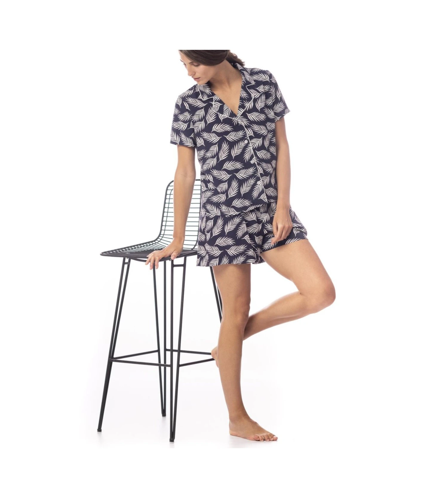 Pyjama Short Et Chemisier Imprimé BLEU 3 Pyjama Short Et Chemisier Imprimé BLEU – Image 3