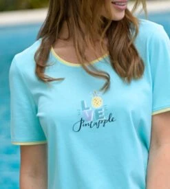 Pyjashort En Coton Love Pineapple Mint -Calida Soldes pyjashort en coton love pineapple 520 mint 2