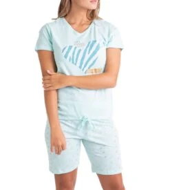 Pyjama Court Féminin Col V Turquoise