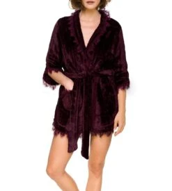 Robe De Chambre Courte En Pilou Damson/ Black