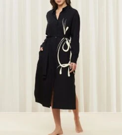 Triumph Robe Longue Boutonnée Thermal Mywear GRIS/NOIR -Calida Soldes robe longue boutonnee mywear m014 gris noir 3