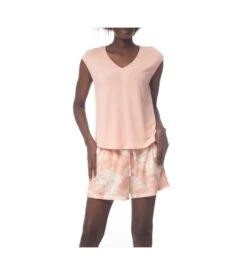 Short Imprimé Effet Délavé Rose