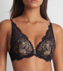 Aubade Soutien-gorge Plunge Flowermania Noir -Calida Soldes soutien gorge plunge flowermania noir 3