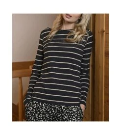 Solo Sweat Rayé En Coton NOIR/ROSE -Calida Soldes sweat raye en coton 900 noir rose 2