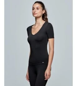 T-shirt Femme Col V Thermo NOIR -Calida Soldes t shirt femme col v thermo noir 3