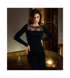 Top Laine-Soie Sublime En Dentelle 0005 Noir -Calida Soldes top laine soie sublime en dentelle 0005 noir 3