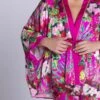 Veste Kimono En Satin Envolee De Fleurs Fuchsia